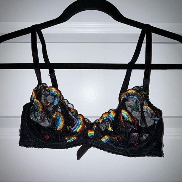 Savage X Fenty Rainbow Embroidered Sheer Unlined Underwire Bra - Picture 1 of 6